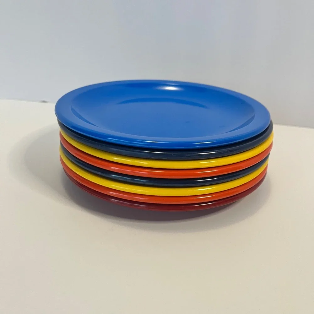 6 Vintage Texas Ware Melamine Plates 138 Primary Colors Red Blue Yellow 7.25in